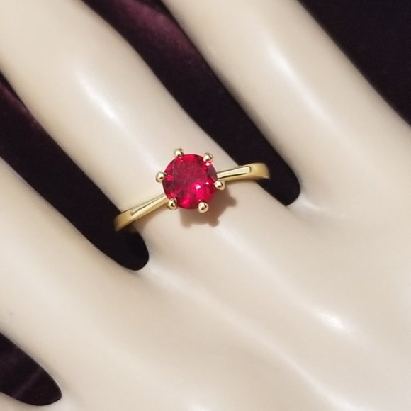 Poppy Engagement Ring 1k CZ Solitaire - Ruby Red on Yellow Gold - Picture 11 of 11
